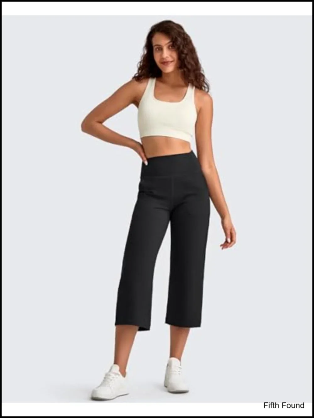 High Waist Wide Leg Capri Yoga Pants with Pockets High Stretch Nylon